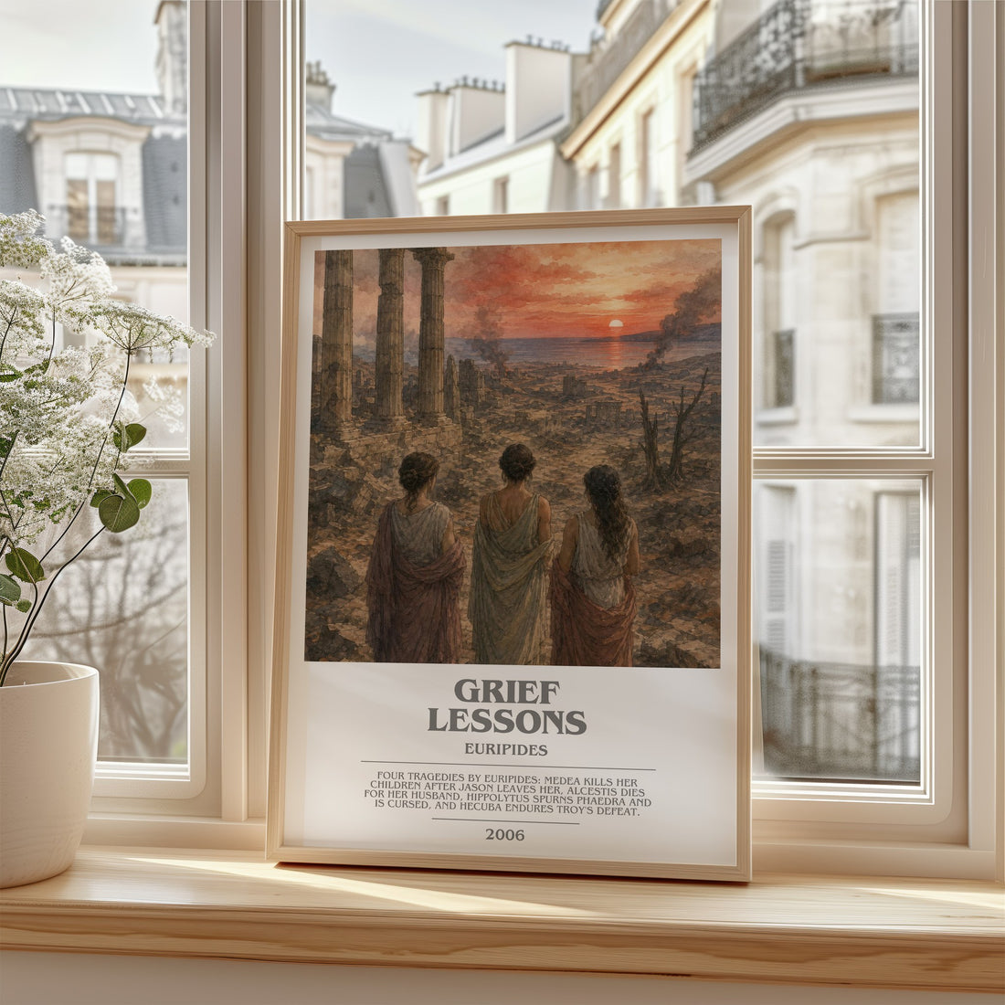Grief Lessons bookish poster colour and style options – Euripides book art
