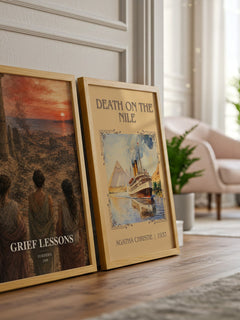 Grief Lessons watercolour print framed by window – literary home decor