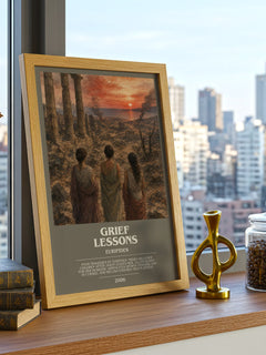 Grief Lessons bookish print framed by window – literary home decor