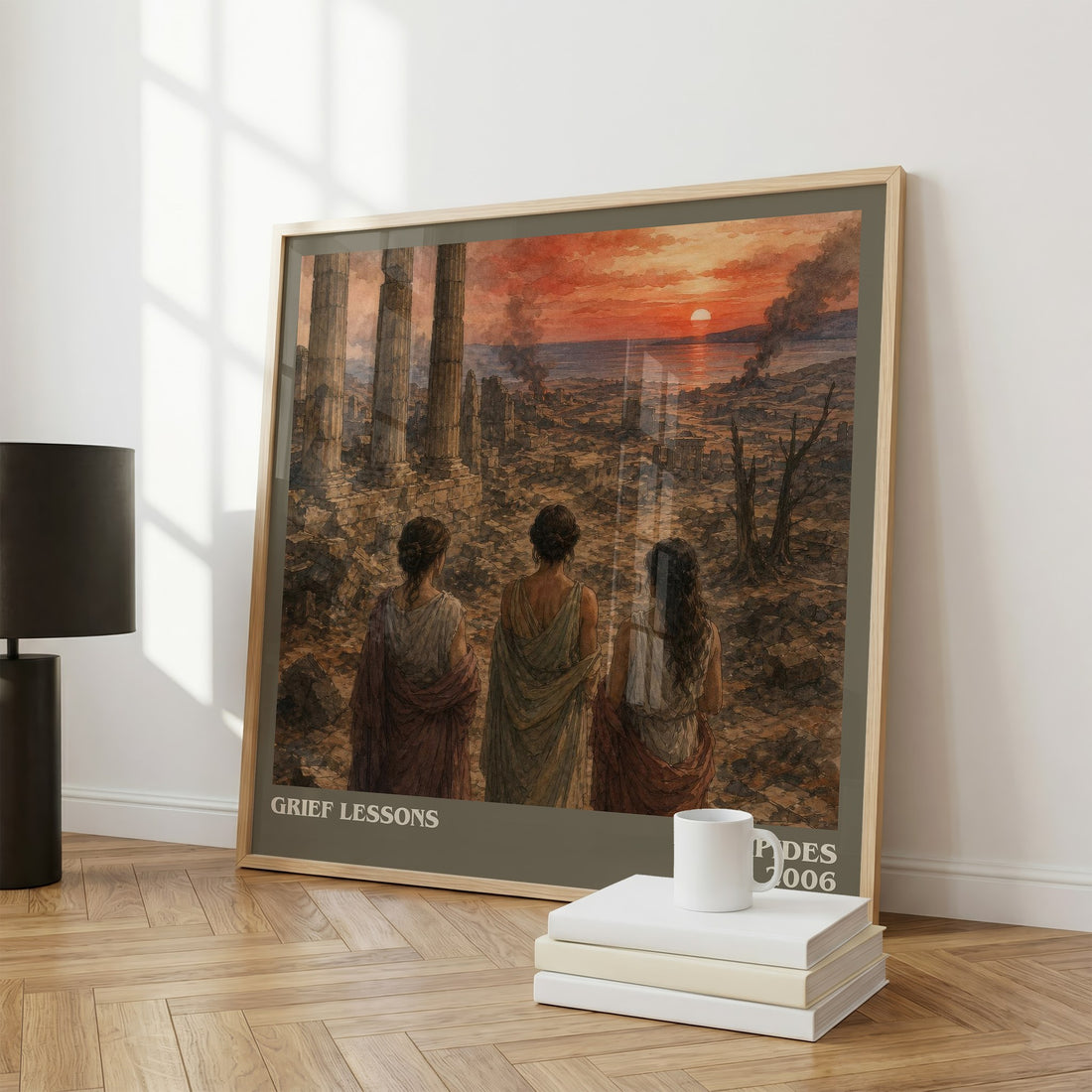 Grief Lessons Literary Art Print by Euripides – large square framed print leaning against a wall