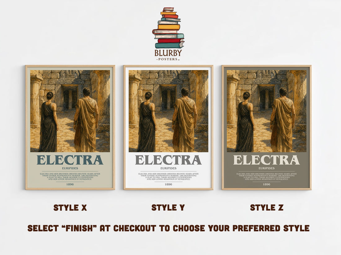 Electra bookish print in frame leaning in hallway – classic literature wall art (mockup)