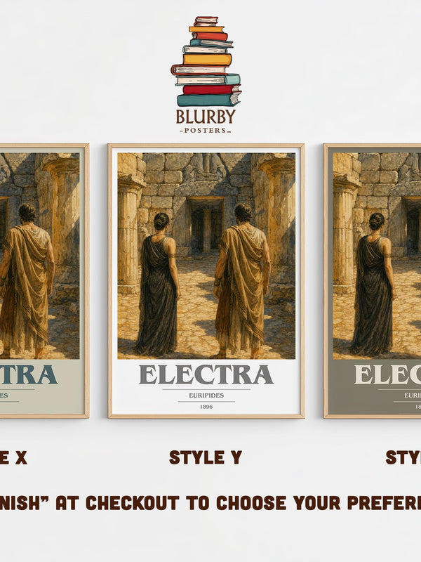 Electra book cover print in frame leaning in hallway – classic literature wall art
