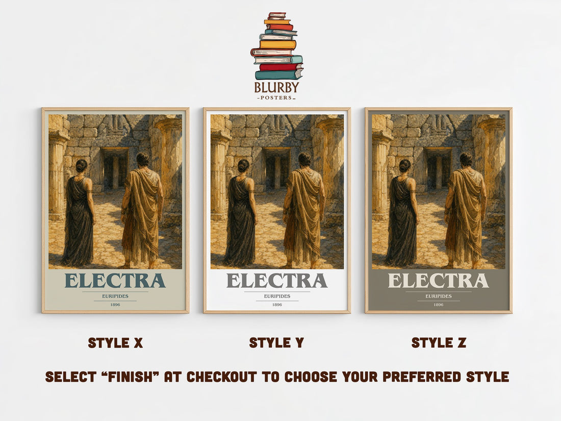 Electra book cover print in frame leaning in hallway – classic literature wall art (mockup)