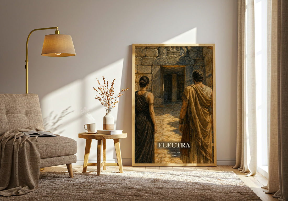 Electra watercolour print in frame leaning in hallway – classic literature wall art