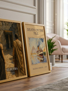 Electra watercolour print framed by window – literary home decor