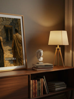 Electra watercolour print on bookshelf – Euripides fan gift
