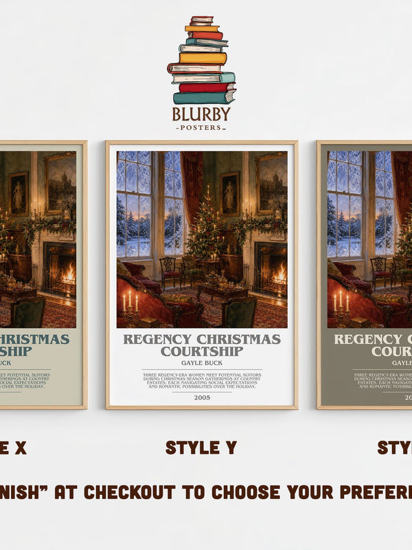 Regency Christmas Courtship bookish print in frame leaning in hallway – romance wall art