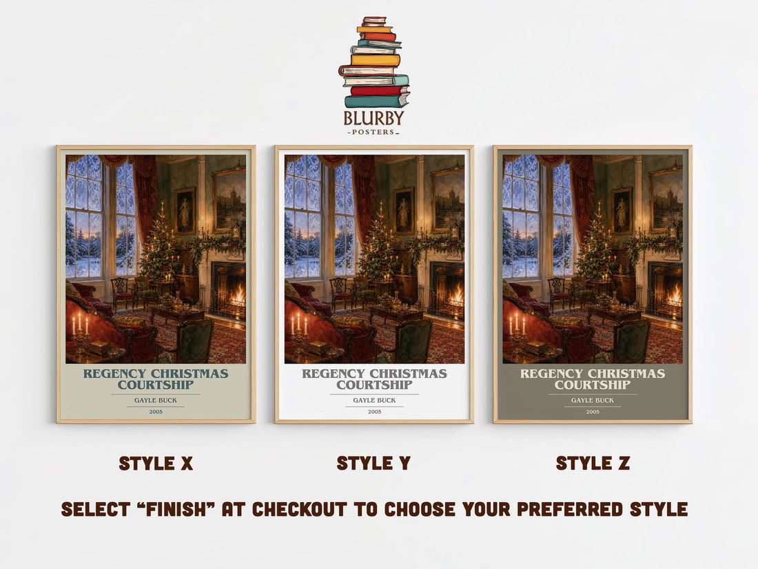 Regency Christmas Courtship book cover print in frame leaning in hallway – romance wall art (mockup)