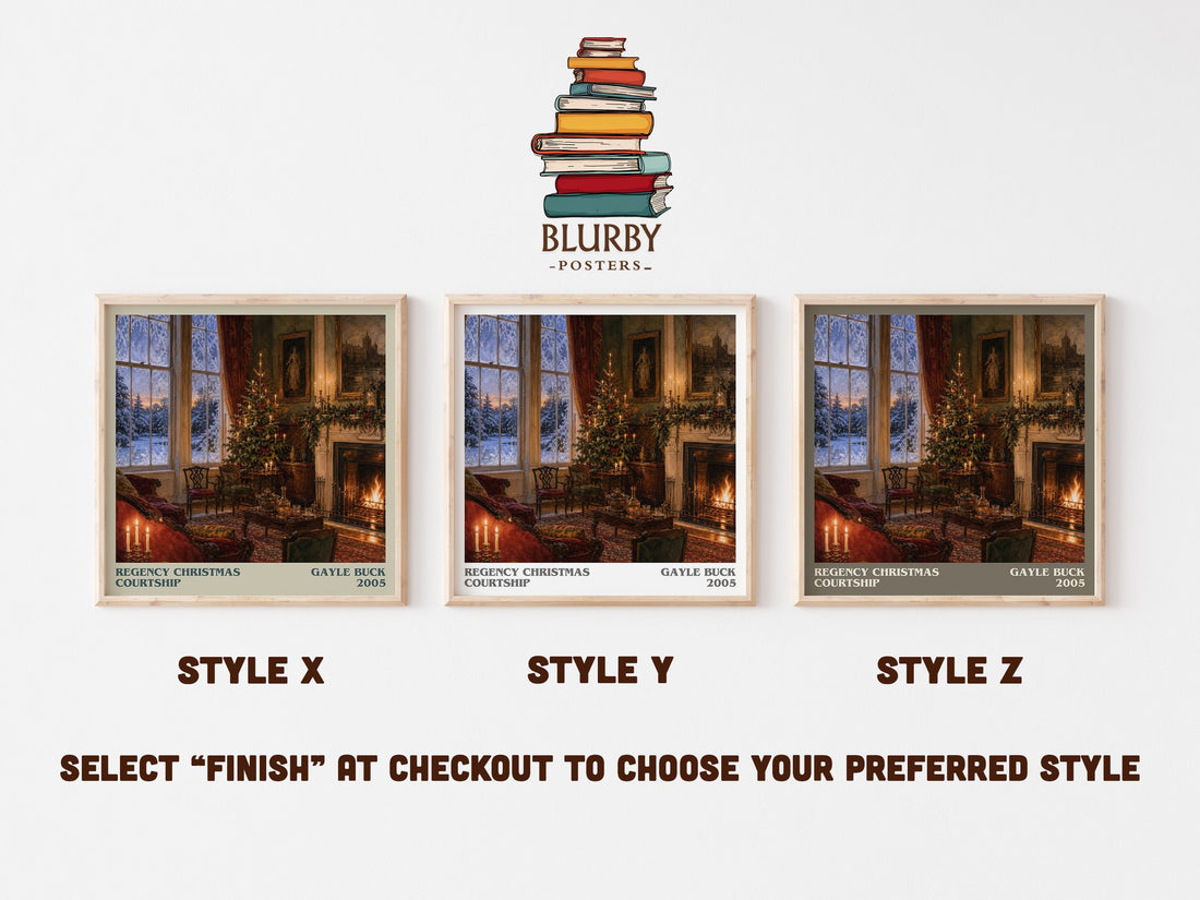 Regency Christmas Courtship literary print in frame leaning in hallway – romance wall art (mockup)
