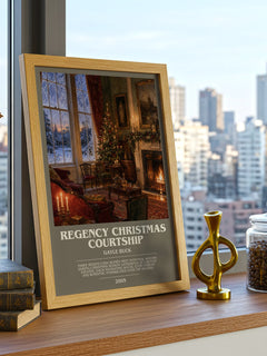 Regency Christmas Courtship bookish print framed by window – literary home decor