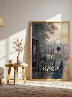 A Chance Encounter watercolour print in frame leaning in hallway – romance wall art