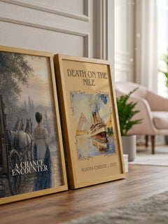 A Chance Encounter watercolour print framed by window – literary home decor