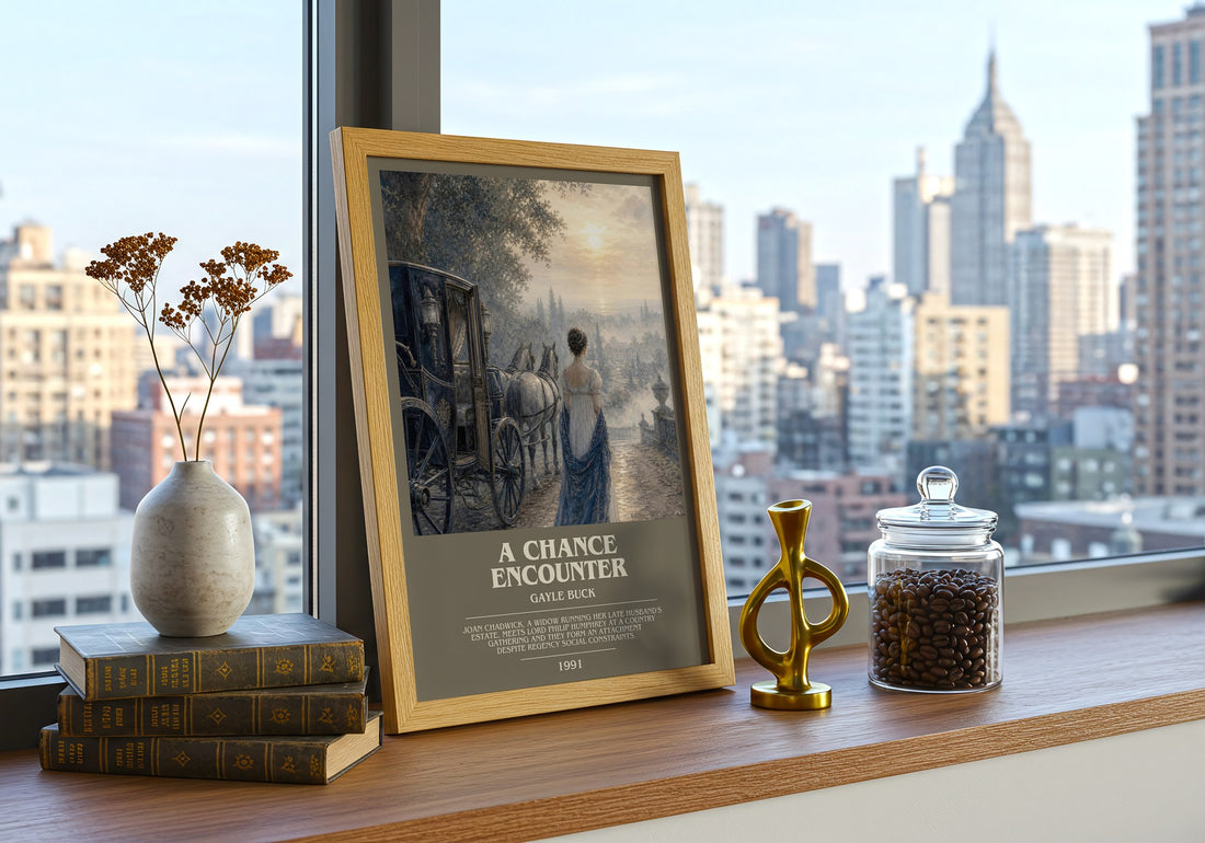 A Chance Encounter bookish print framed by window – literary home decor