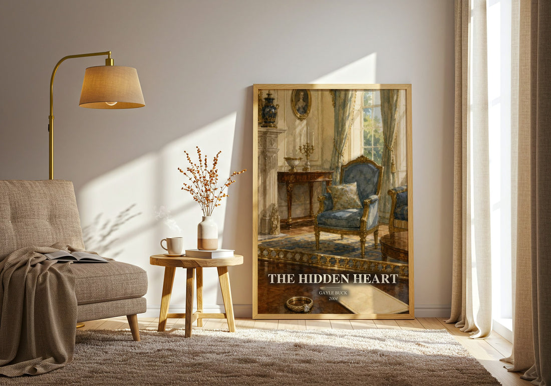The Hidden Heart watercolour print in frame leaning in hallway – romance wall art