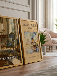 The Hidden Heart watercolour print framed by window – literary home decor