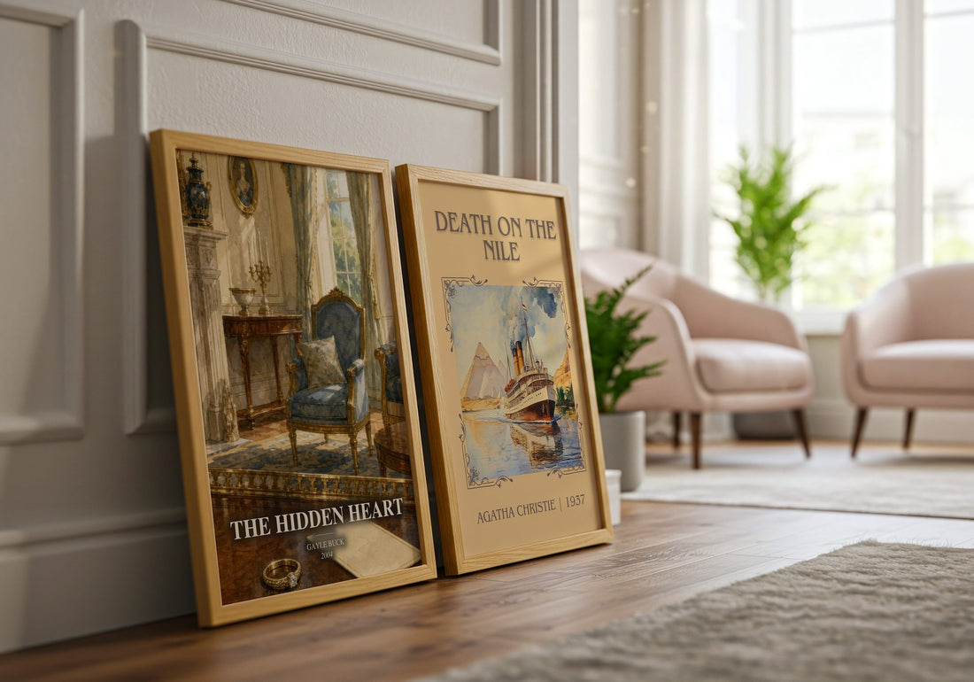 The Hidden Heart watercolour print framed by window – literary home decor