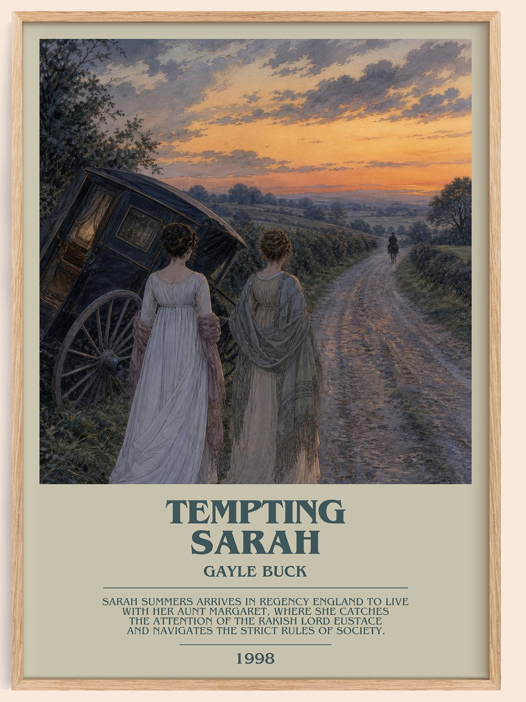 Tempting Sarah bookish book poster by Gayle Buck – framed literary art print