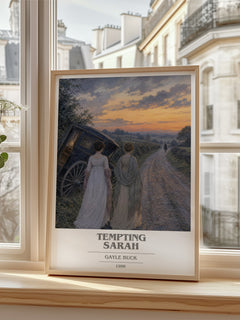 Tempting Sarah Book Cover Poster by Gayle Buck – framed print by a bright window