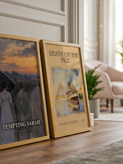 Tempting Sarah watercolour print framed by window – literary home decor