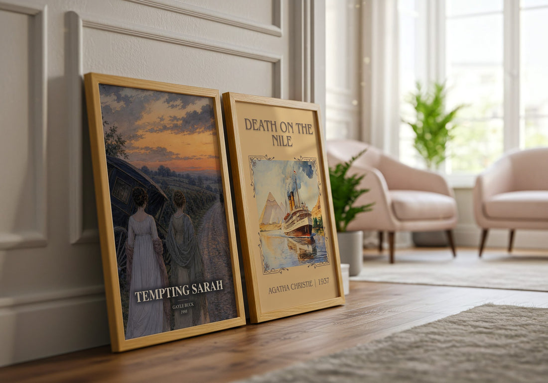 Tempting Sarah watercolour print framed by window – literary home decor
