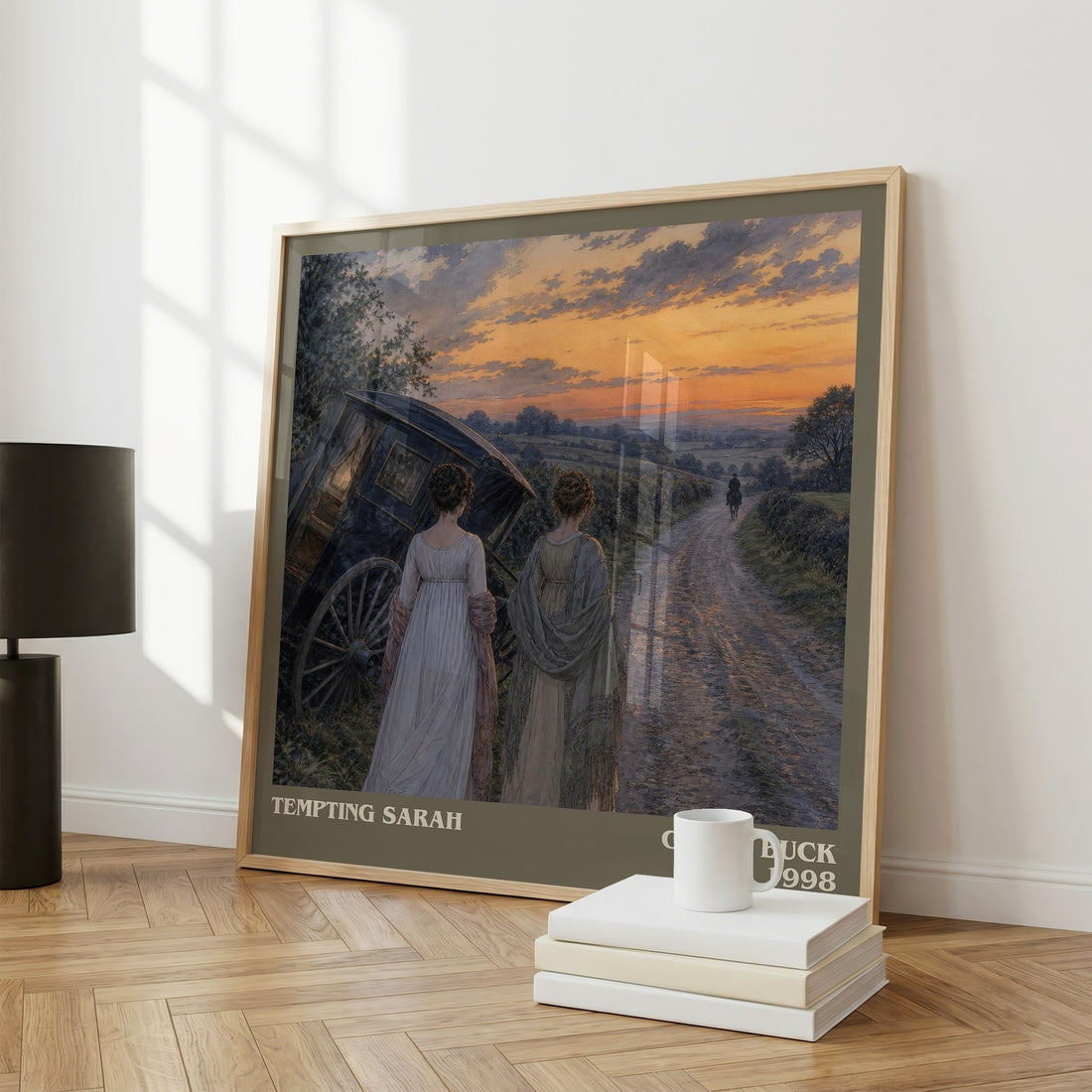 Tempting Sarah literary print framed by window – literary home decor