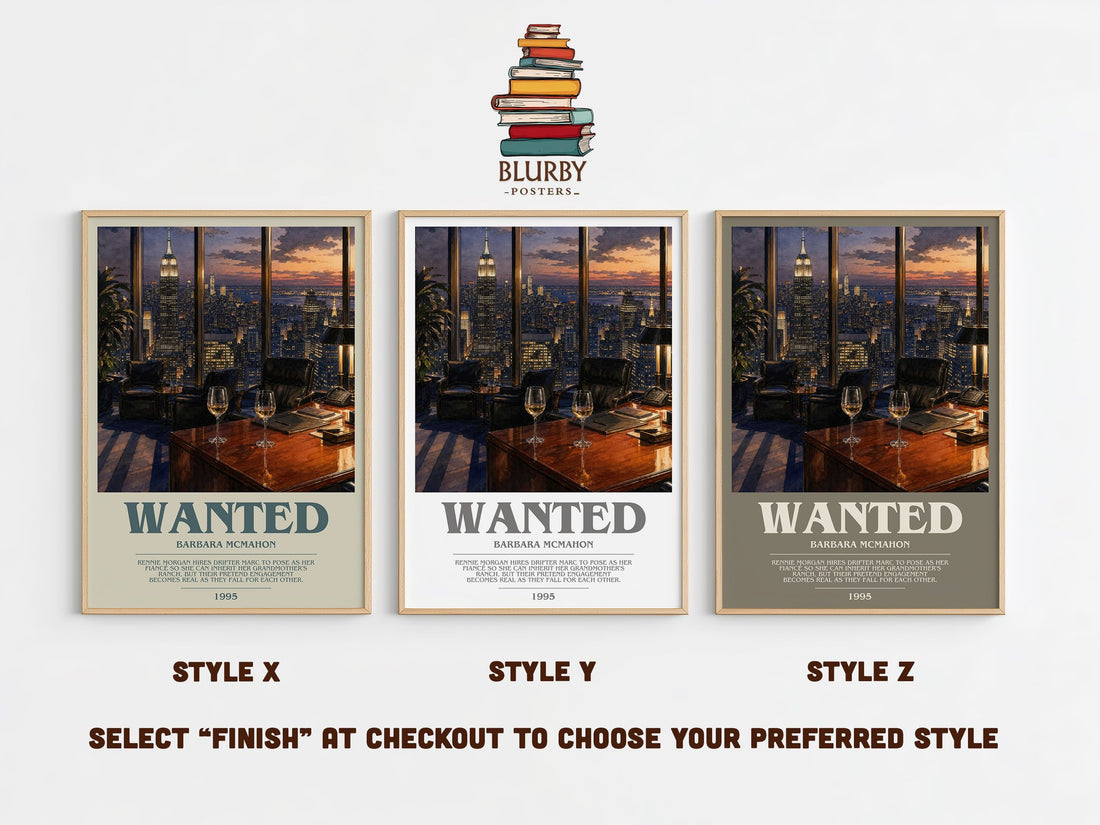 Wanted bookish print in frame leaning in hallway – romance wall art (mockup)