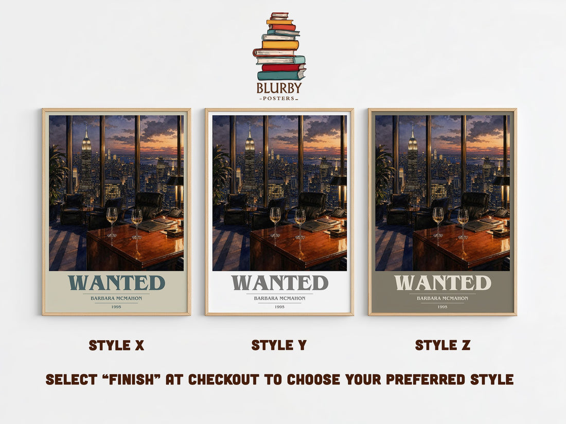 Wanted book cover print in frame leaning in hallway – romance wall art (mockup)