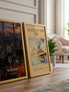 Wanted watercolour print framed by window – literary home decor