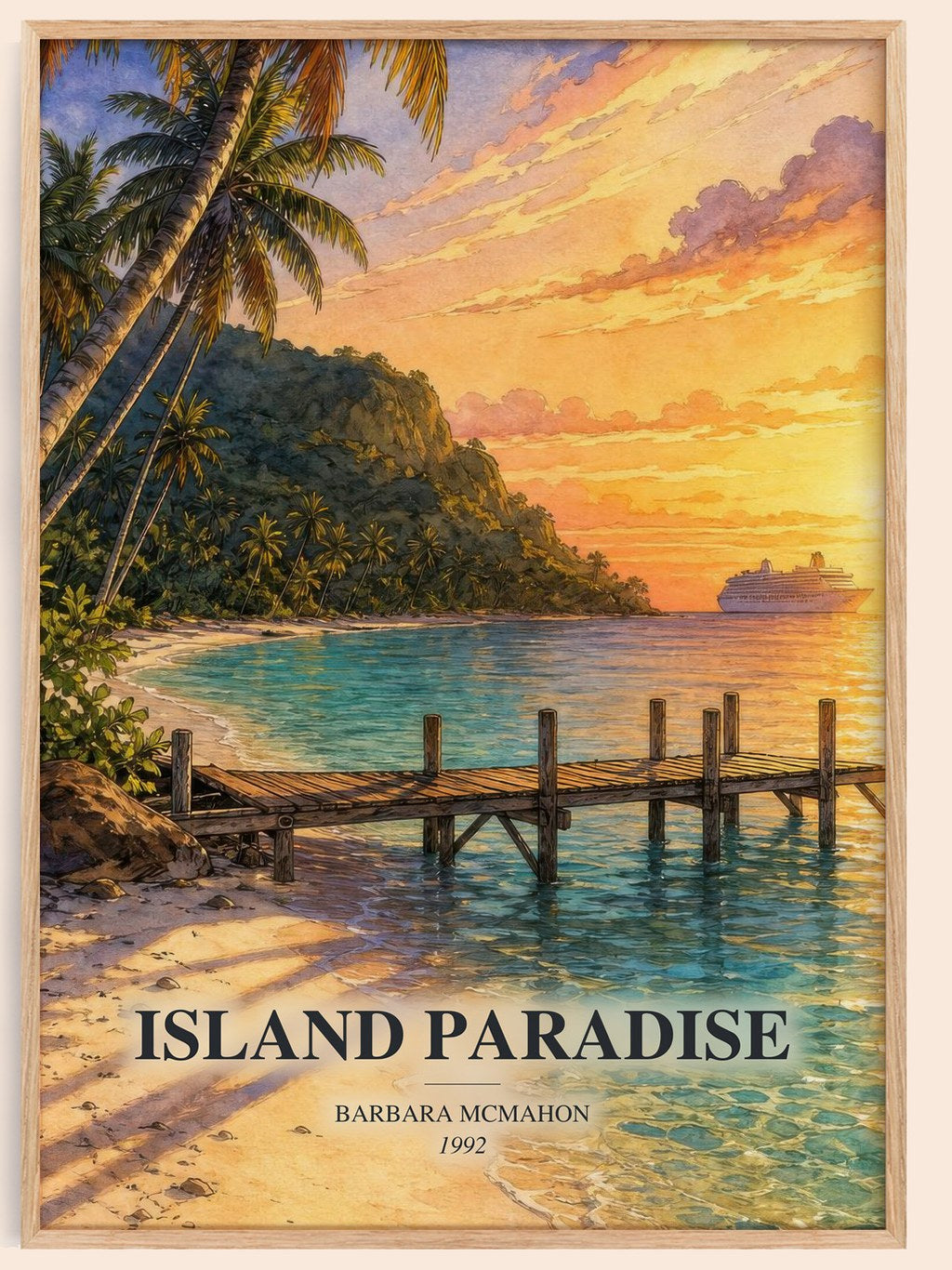 Island Paradise watercolour book poster by Barbara McMahon – framed literary art print