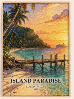 Island Paradise watercolour book poster by Barbara McMahon – framed literary art print