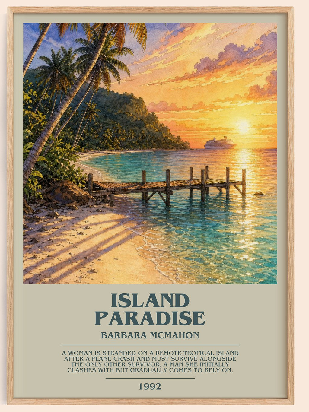 Island Paradise bookish book poster by Barbara McMahon – framed literary art print