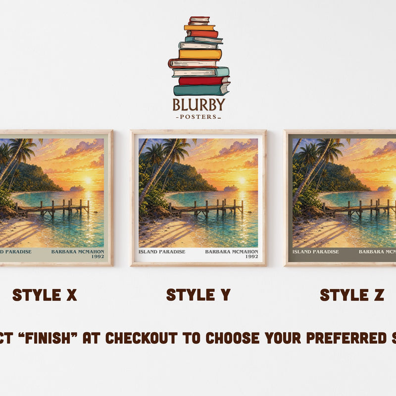 Island Paradise literary print in frame leaning in hallway – romance wall art