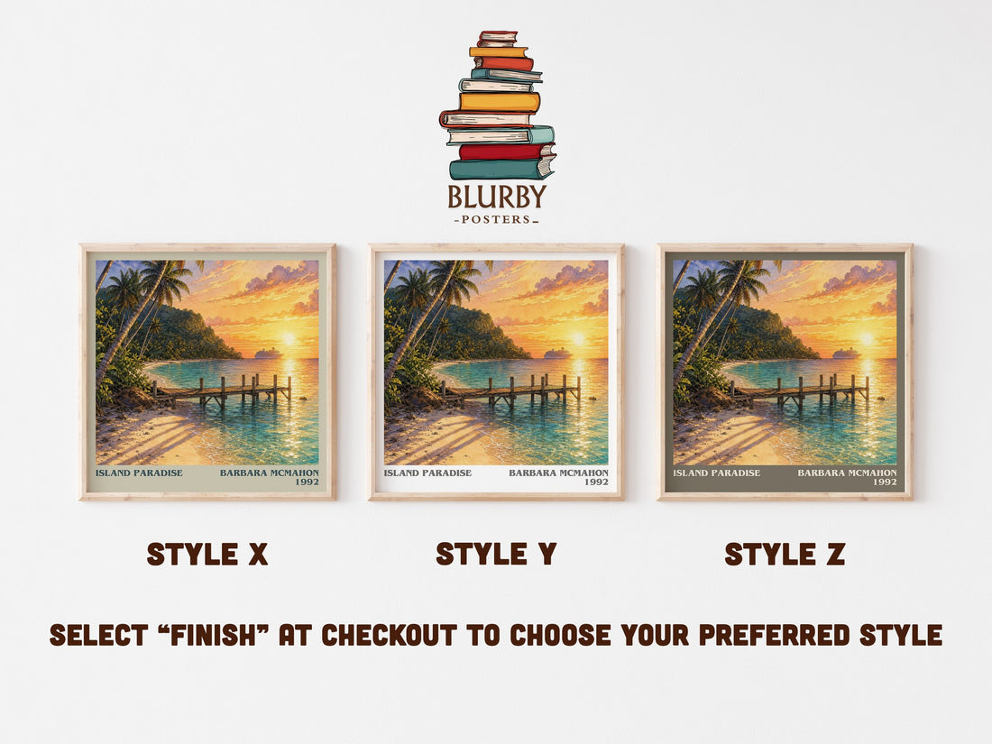 Island Paradise literary print in frame leaning in hallway – romance wall art (mockup)