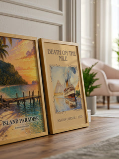 Island Paradise watercolour print framed by window – literary home decor