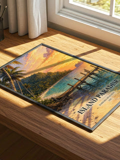 Island Paradise watercolour book poster framed on wall – romance wall art