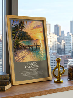 Island Paradise bookish print framed by window – literary home decor