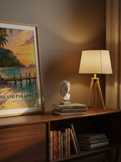 Island Paradise watercolour print on bookshelf – Barbara McMahon fan gift