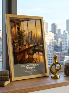 His Convenient Woman book cover print framed by window – literary home decor