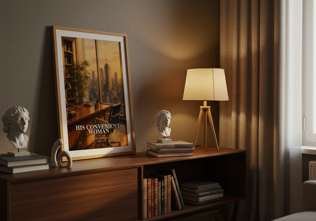 His Convenient Woman watercolour print on bookshelf – Barbara McMahon fan gift