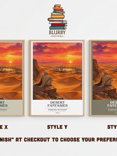 Desert Fantasies book cover print in frame leaning in hallway – romance wall art