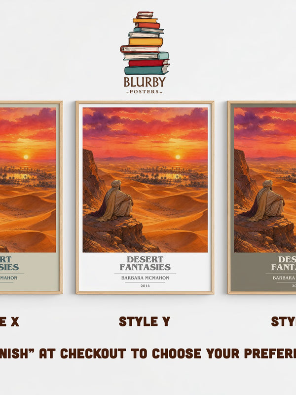 Desert Fantasies book cover print in frame leaning in hallway – romance wall art
