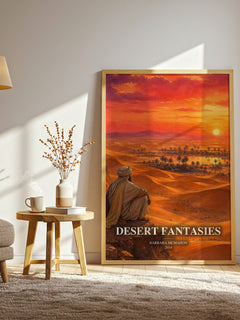 Desert Fantasies watercolour print in frame leaning in hallway – romance wall art