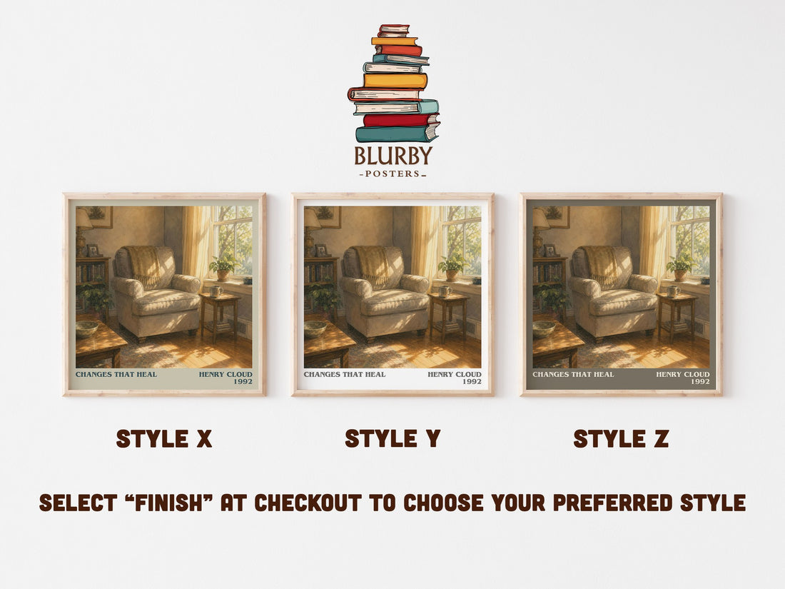 Changes That Heal literary print in frame leaning in hallway – non fiction wall art (mockup)
