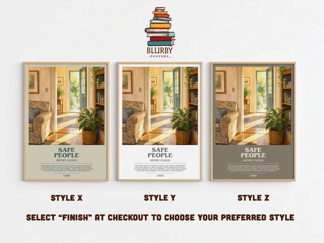Safe People bookish print in frame leaning in hallway – non fiction wall art (mockup)