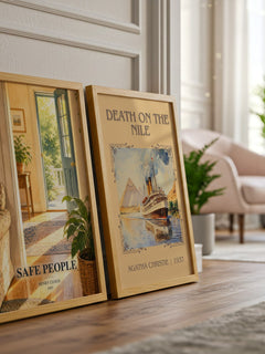 Safe People watercolour print framed by window – literary home decor