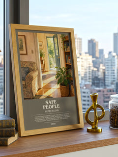 Safe People bookish print framed by window – literary home decor