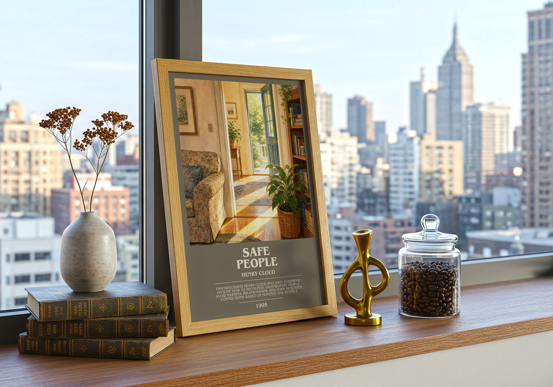 Safe People bookish print framed by window – literary home decor