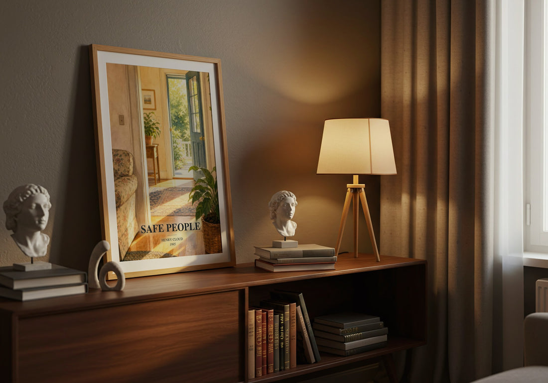 Safe People watercolour print on bookshelf – Henry Cloud fan gift