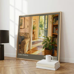 Safe People literary print framed by window – literary home decor
