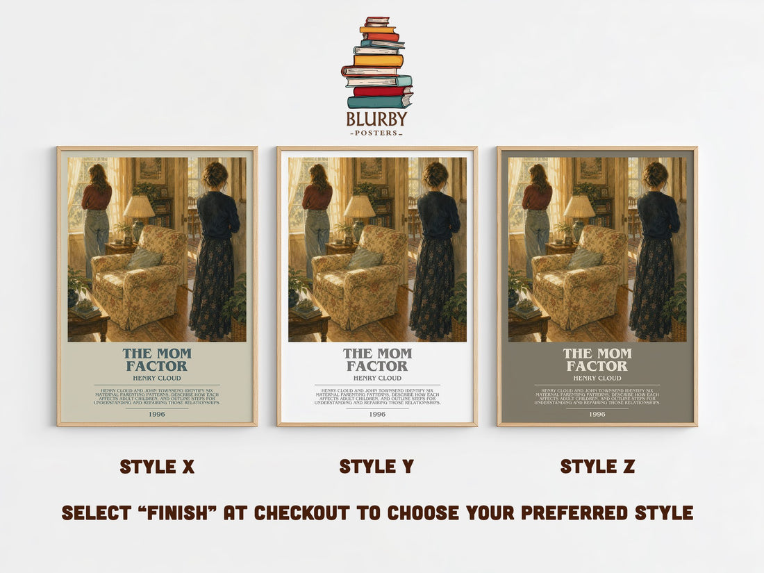 The Mom Factor bookish print in frame leaning in hallway – non fiction wall art (mockup)